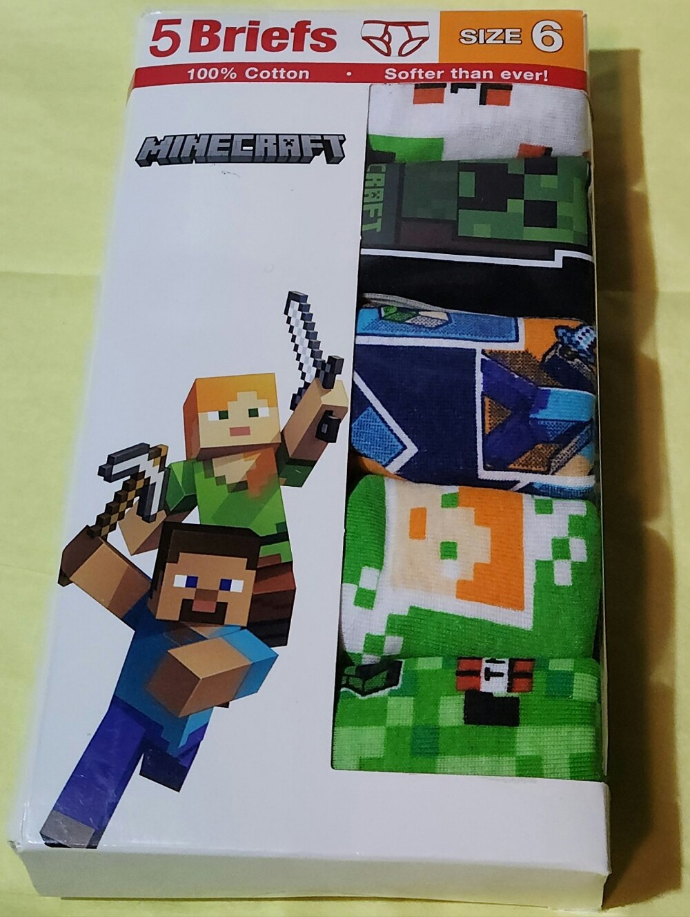Minecraft Boys 5-Pack Cotton Briefs Size 6 - Green/White/Black/Orange